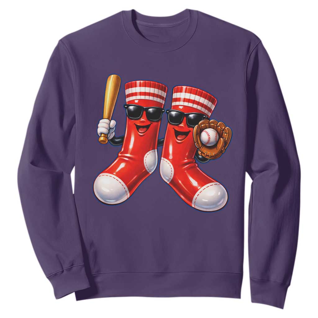 Funny Red Socks Playing Baseball Graphic Sport Game Day Sweatshirt TS11 Purple Print Your Wear