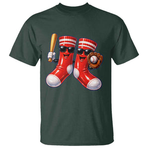 Funny Red Socks Playing Baseball Graphic Sport Game Day T Shirt TS11 Dark Forest Green Print Your Wear