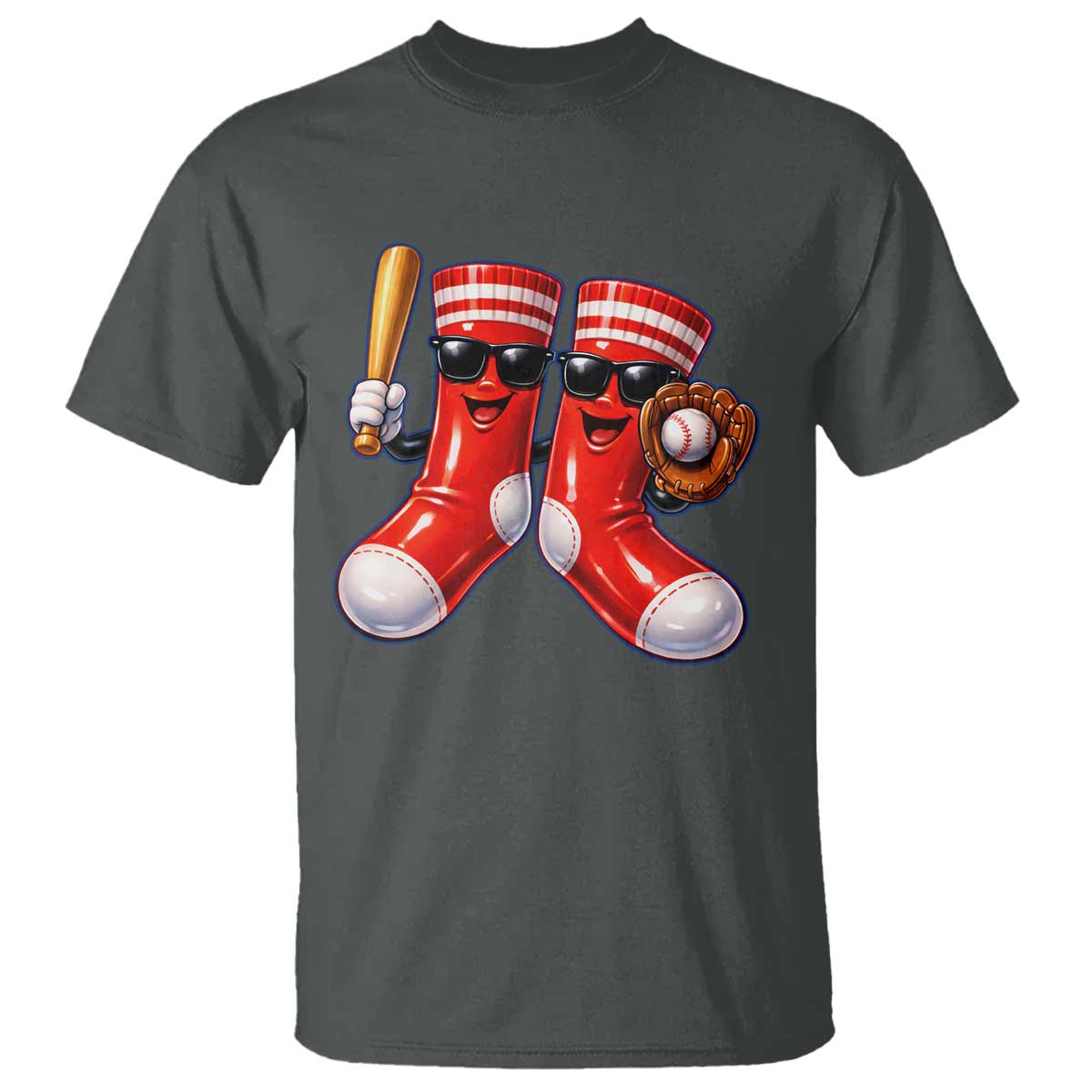 Funny Red Socks Playing Baseball Graphic Sport Game Day T Shirt TS11 Dark Heather Print Your Wear