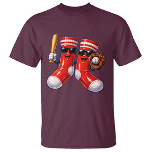 Funny Red Socks Playing Baseball Graphic Sport Game Day T Shirt TS11 Maroon Print Your Wear