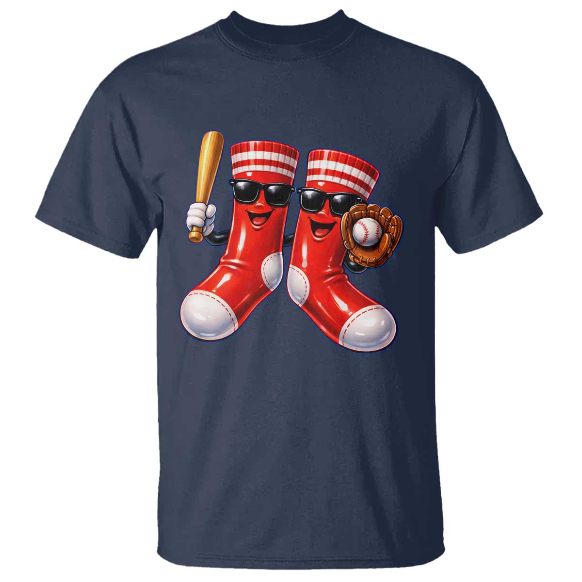 Funny Red Socks Playing Baseball Graphic Sport Game Day T Shirt TS11 Navy Print Your Wear
