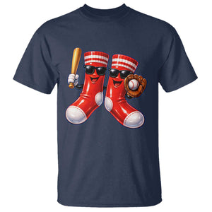 Funny Red Socks Playing Baseball Graphic Sport Game Day T Shirt TS11 Navy Print Your Wear