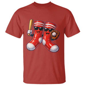 Funny Red Socks Playing Baseball Graphic Sport Game Day T Shirt TS11 Red Print Your Wear
