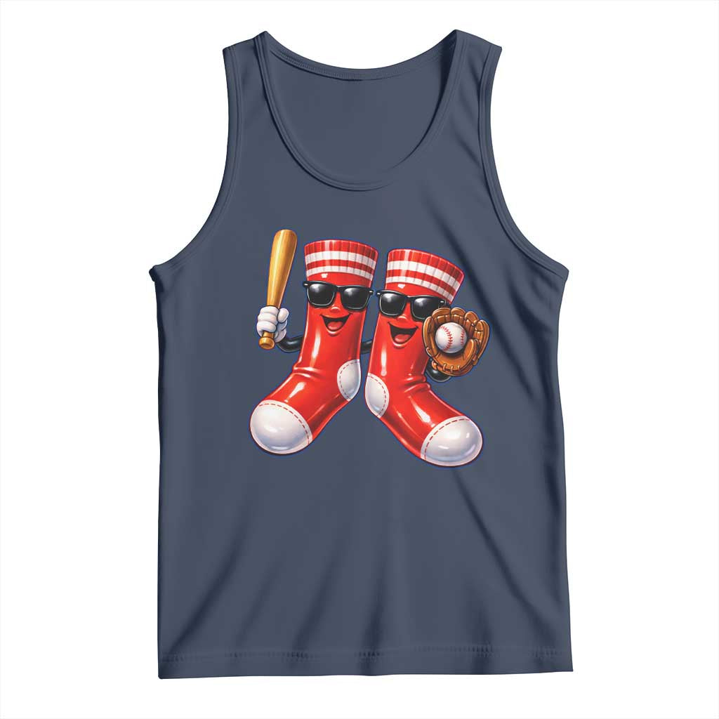 Funny Red Socks Playing Baseball Graphic Sport Game Day Tank Top TS11 Navy Print Your Wear