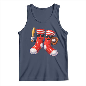 Funny Red Socks Playing Baseball Graphic Sport Game Day Tank Top TS11 Navy Print Your Wear