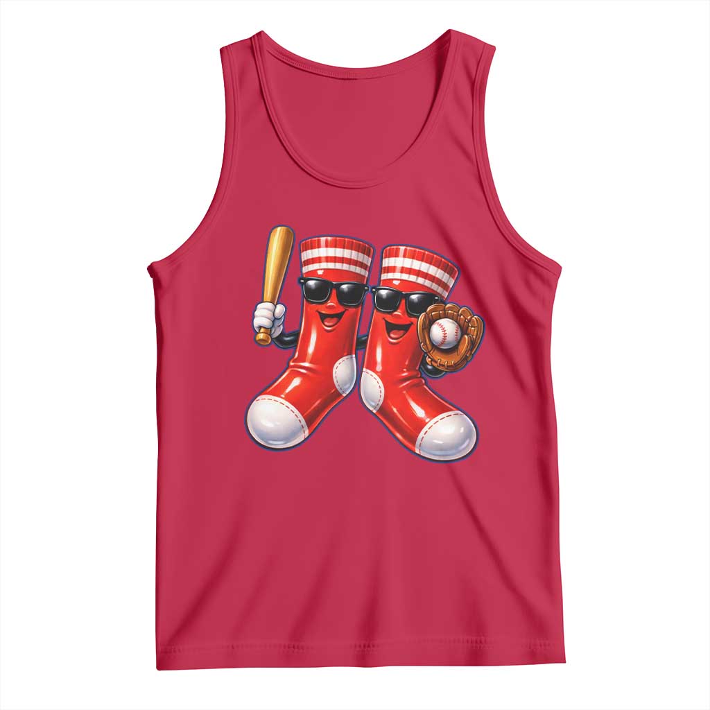Funny Red Socks Playing Baseball Graphic Sport Game Day Tank Top TS11 Red Print Your Wear