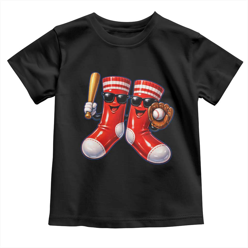Funny Red Socks Playing Baseball Graphic Sport Game Day Toddler T Shirt TS11 Black Print Your Wear
