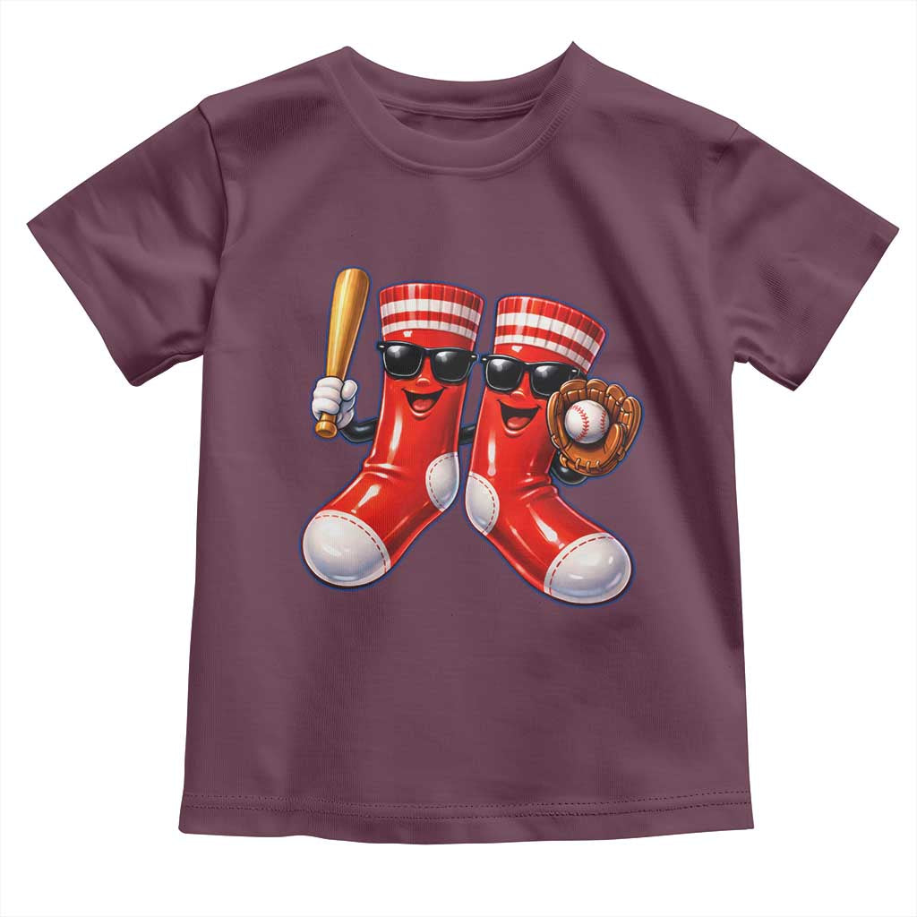 Funny Red Socks Playing Baseball Graphic Sport Game Day Toddler T Shirt TS11 Maroon Print Your Wear