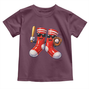 Funny Red Socks Playing Baseball Graphic Sport Game Day Toddler T Shirt TS11 Maroon Print Your Wear