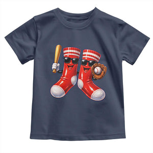 Funny Red Socks Playing Baseball Graphic Sport Game Day Toddler T Shirt TS11 Navy Print Your Wear
