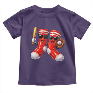 Funny Red Socks Playing Baseball Graphic Sport Game Day Toddler T Shirt TS11 Purple Print Your Wear