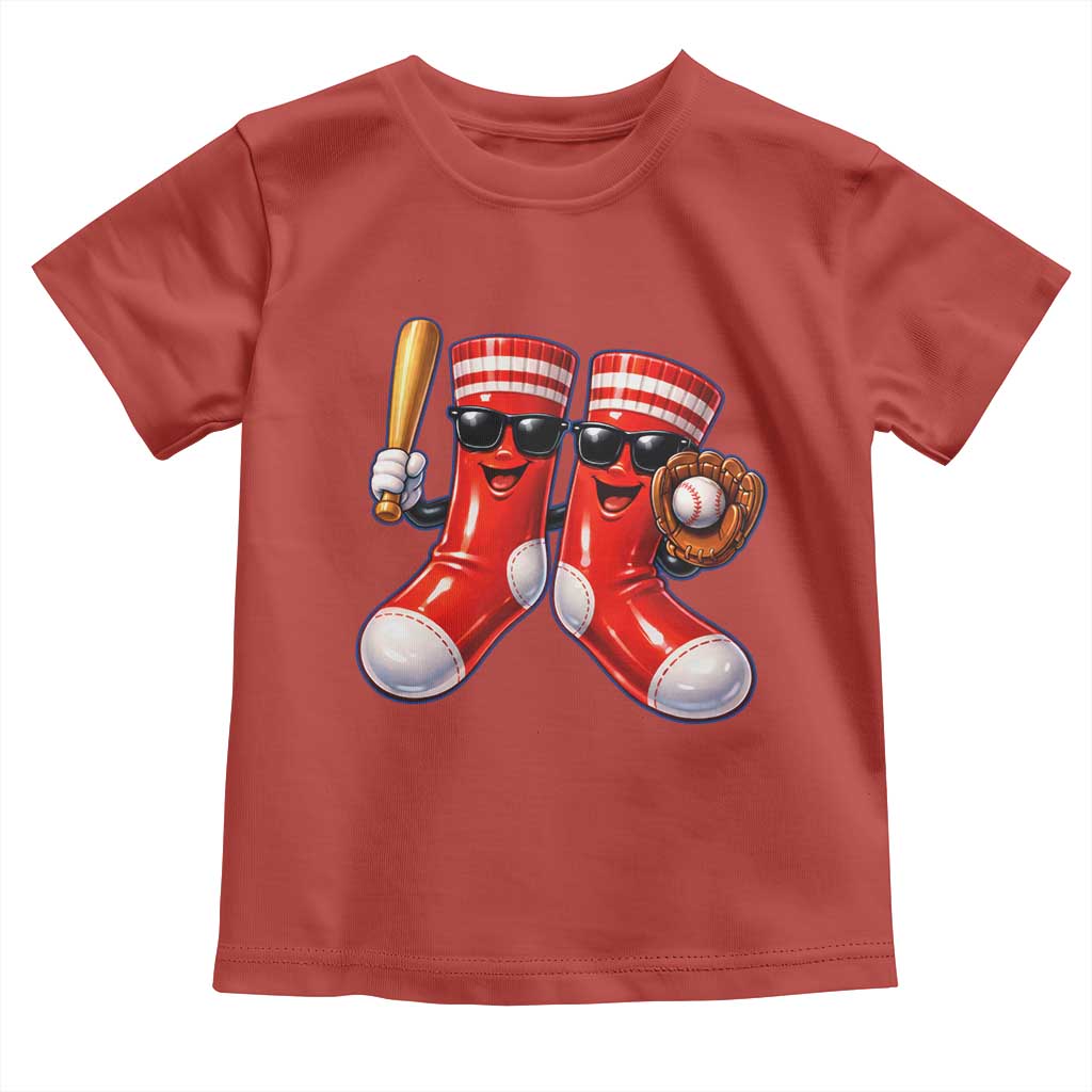 Funny Red Socks Playing Baseball Graphic Sport Game Day Toddler T Shirt TS11 Red Print Your Wear