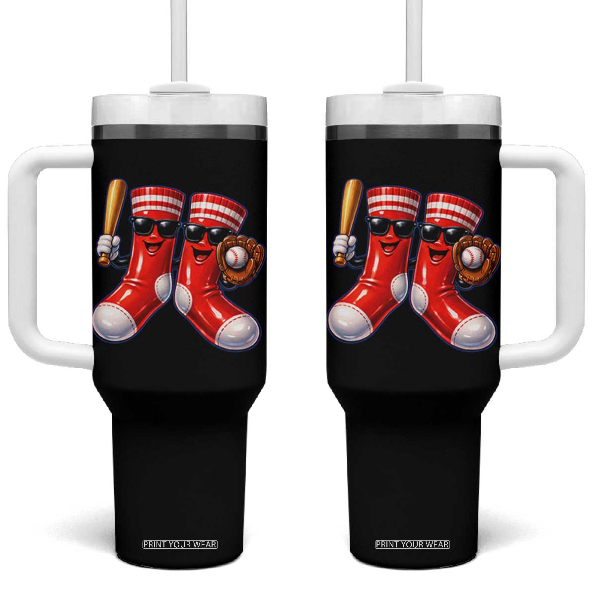 Funny Red Socks Playing Baseball Graphic Sport Game Day Tumbler With Handle TS11 One Size: 40 oz Black Print Your Wear