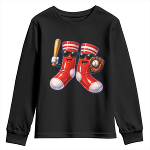 Funny Red Socks Playing Baseball Graphic Sport Game Day Youth Sweatshirt TS11 Black Print Your Wear