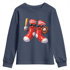 Funny Red Socks Playing Baseball Graphic Sport Game Day Youth Sweatshirt TS11 Navy Print Your Wear