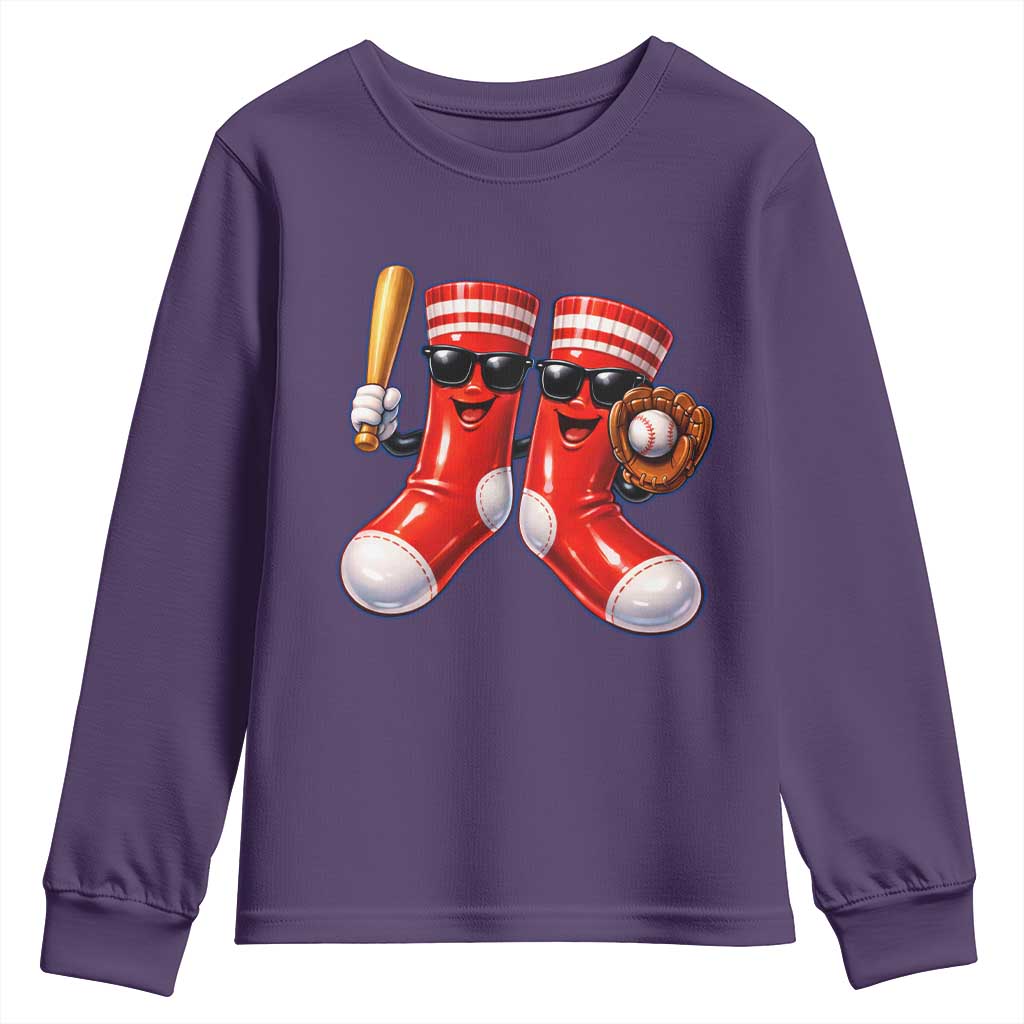 Funny Red Socks Playing Baseball Graphic Sport Game Day Youth Sweatshirt TS11 Purple Print Your Wear