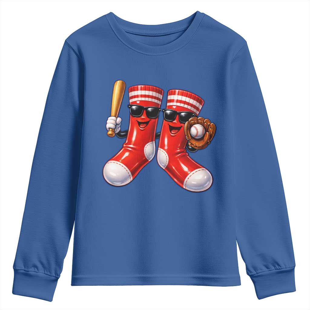 Funny Red Socks Playing Baseball Graphic Sport Game Day Youth Sweatshirt TS11 Royal Blue Print Your Wear