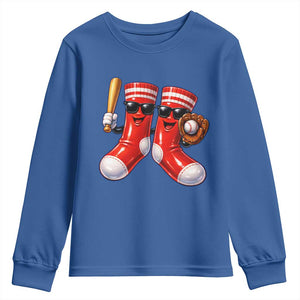 Funny Red Socks Playing Baseball Graphic Sport Game Day Youth Sweatshirt TS11 Royal Blue Print Your Wear
