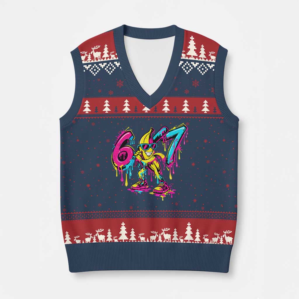 Funny 67 Banana Baseball Drip Ice Cream Six Seven Meme V-Neck Knit Sweater Vest TS11 Navy Red Print Your Wear