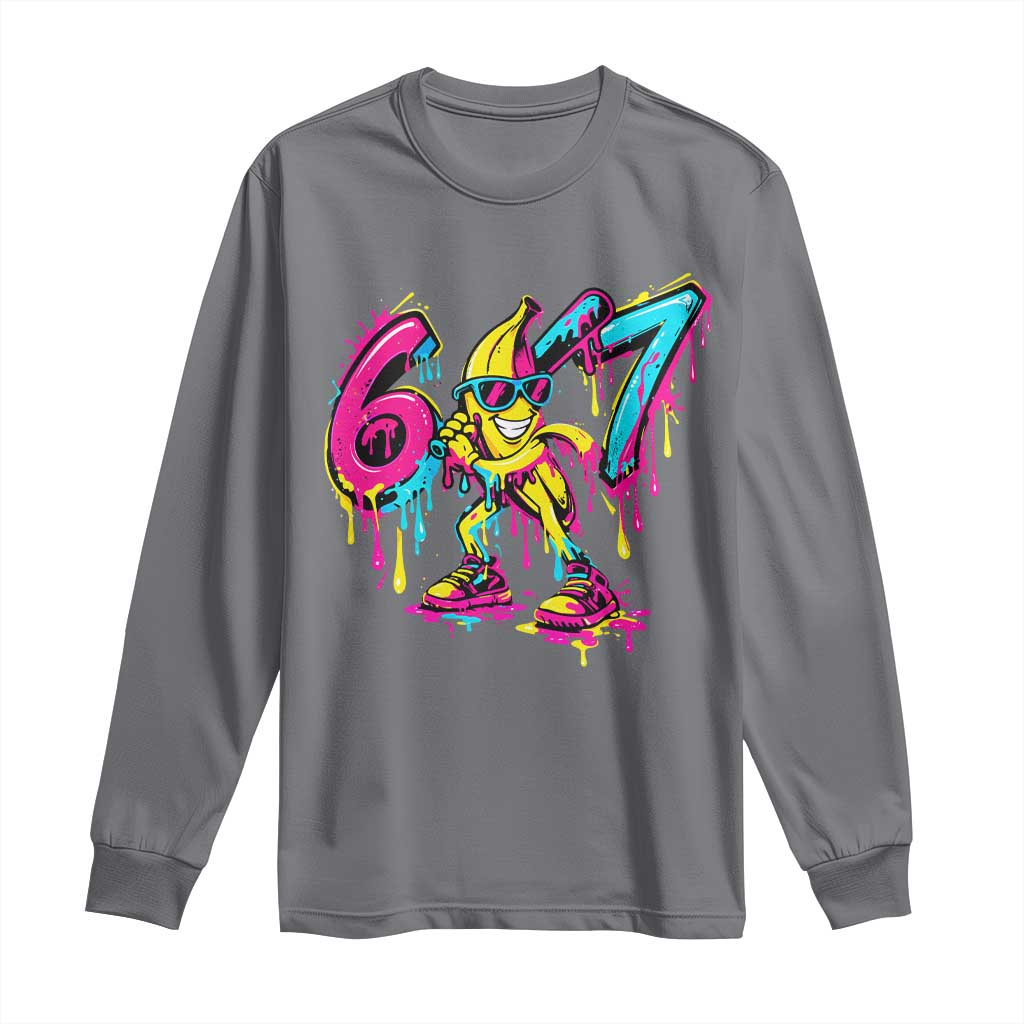Funny 67 Banana Baseball Drip Ice Cream Six Seven Meme Long Sleeve Shirt TS11 Charcoal Print Your Wear