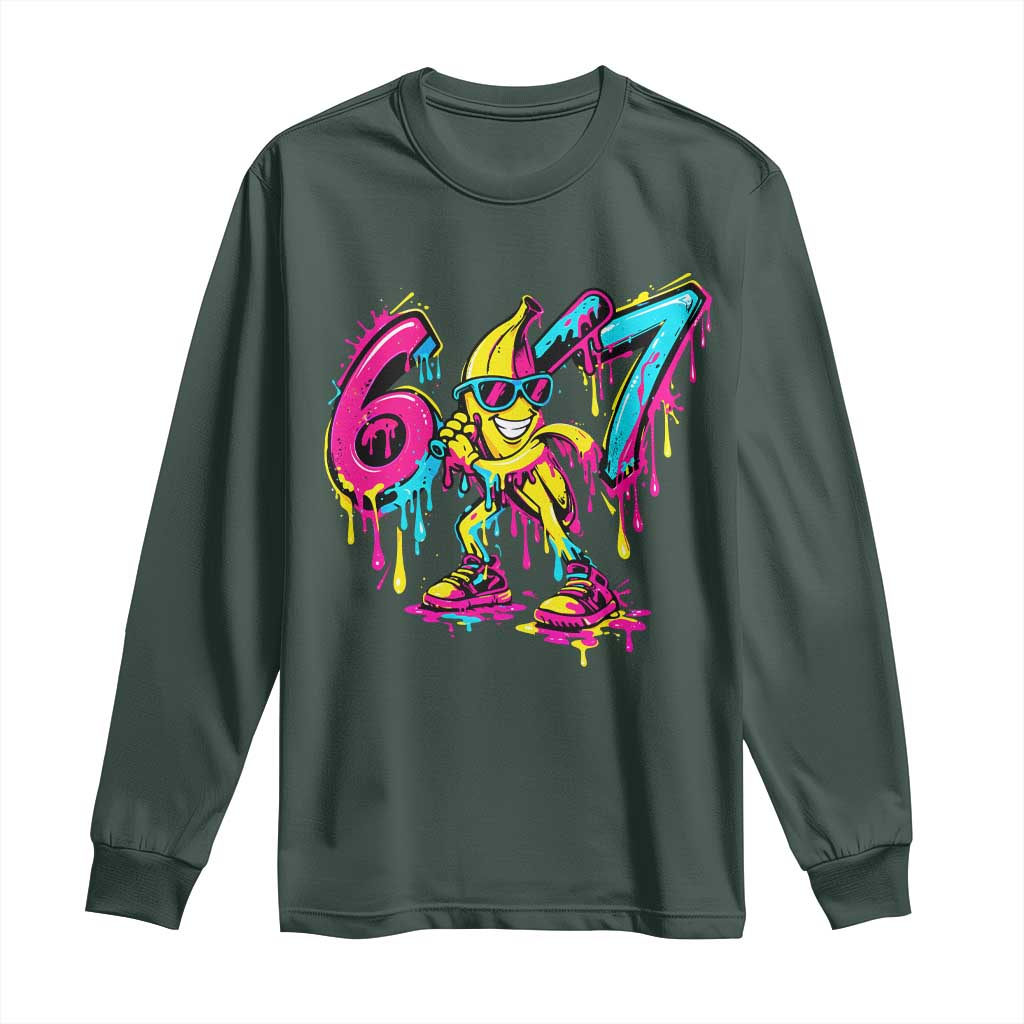 Funny 67 Banana Baseball Drip Ice Cream Six Seven Meme Long Sleeve Shirt TS11 Dark Forest Green Print Your Wear