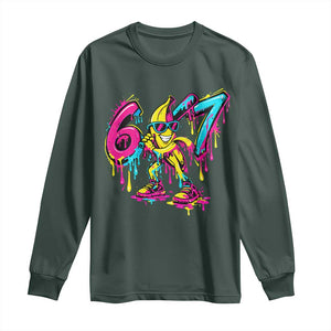 Funny 67 Banana Baseball Drip Ice Cream Six Seven Meme Long Sleeve Shirt TS11 Dark Forest Green Print Your Wear