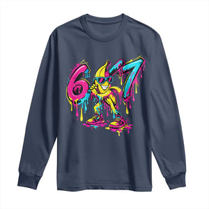 Funny 67 Banana Baseball Drip Ice Cream Six Seven Meme Long Sleeve Shirt TS11 Navy Print Your Wear
