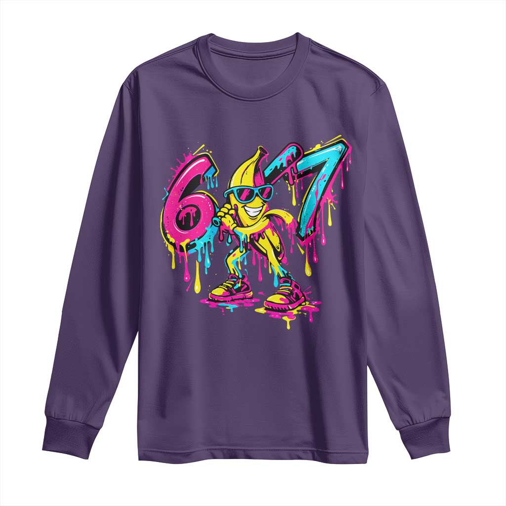 Funny 67 Banana Baseball Drip Ice Cream Six Seven Meme Long Sleeve Shirt TS11 Purple Print Your Wear