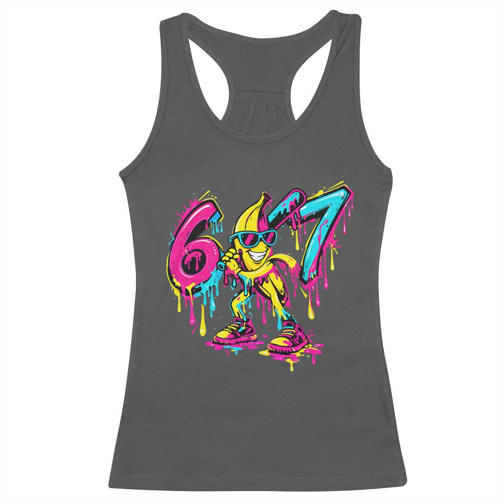 Funny 67 Banana Baseball Drip Ice Cream Six Seven Meme Racerback Tank Top TS11 Dark Heather Print Your Wear