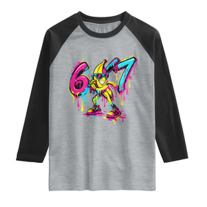 Funny 67 Banana Baseball Drip Ice Cream Six Seven Meme Raglan Shirt TS11 Heather Gray Black Print Your Wear