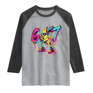Funny 67 Banana Baseball Drip Ice Cream Six Seven Meme Raglan Shirt TS11 Heather Gray Heather Charcoal Print Your Wear