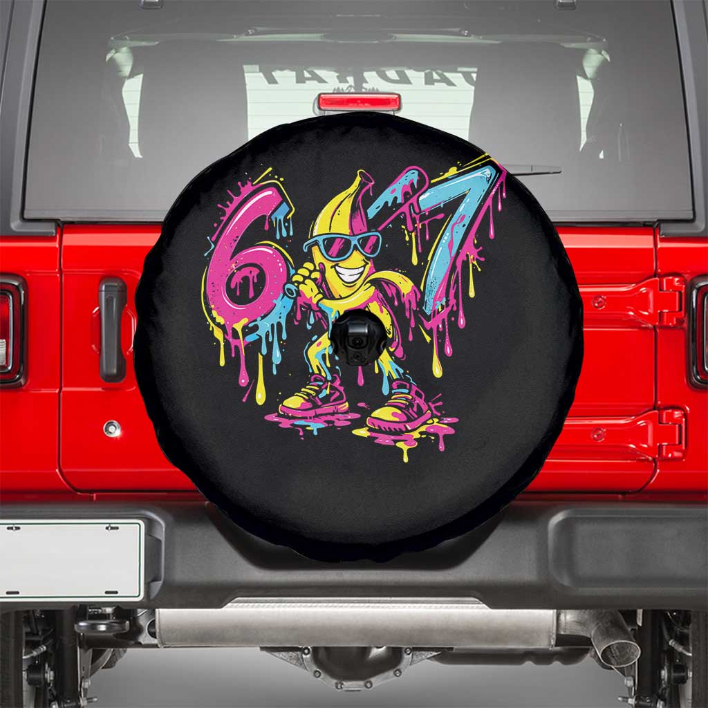 Funny 67 Banana Baseball Drip Ice Cream Six Seven Meme Spare Tire Cover TS11 Black Print Your Wear