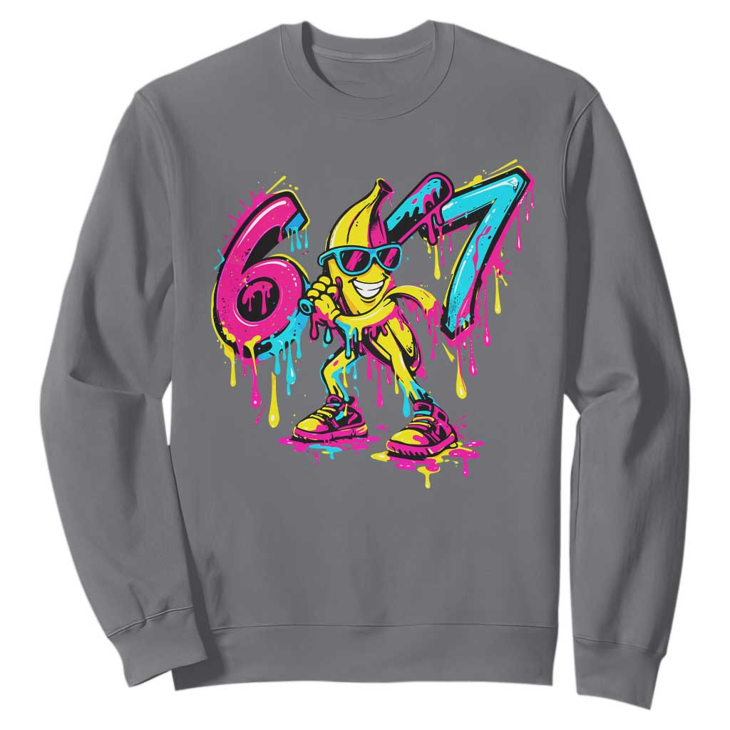 Funny 67 Banana Baseball Drip Ice Cream Six Seven Meme Sweatshirt TS11 Charcoal Print Your Wear