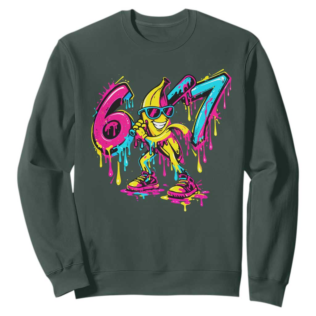 Funny 67 Banana Baseball Drip Ice Cream Six Seven Meme Sweatshirt TS11 Dark Forest Green Print Your Wear