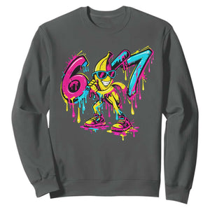 Funny 67 Banana Baseball Drip Ice Cream Six Seven Meme Sweatshirt TS11 Dark Heather Print Your Wear