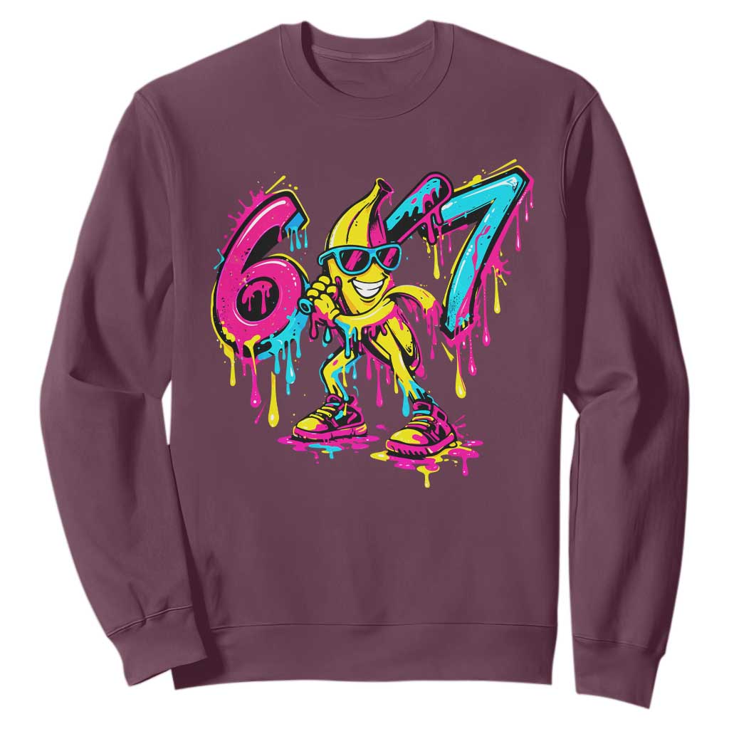 Funny 67 Banana Baseball Drip Ice Cream Six Seven Meme Sweatshirt TS11 Maroon Print Your Wear