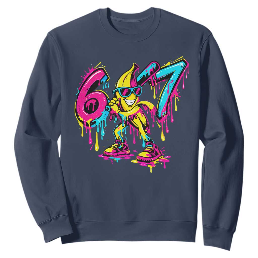 Funny 67 Banana Baseball Drip Ice Cream Six Seven Meme Sweatshirt TS11 Navy Print Your Wear