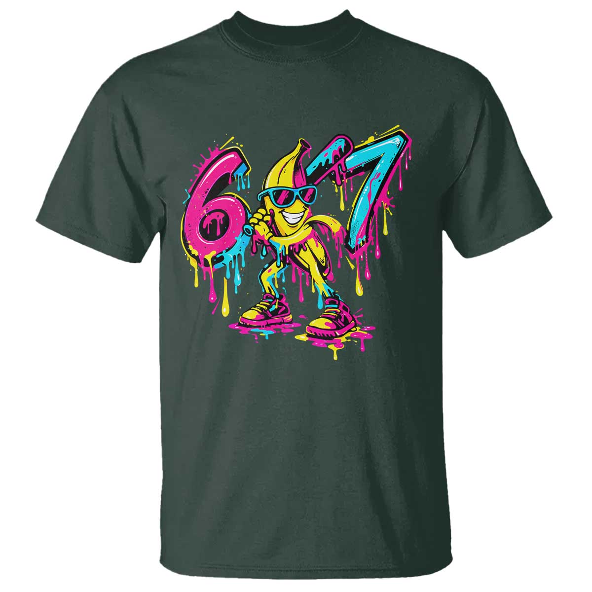 Funny 67 Banana Baseball Drip Ice Cream Six Seven Meme T Shirt TS11 Dark Forest Green Print Your Wear