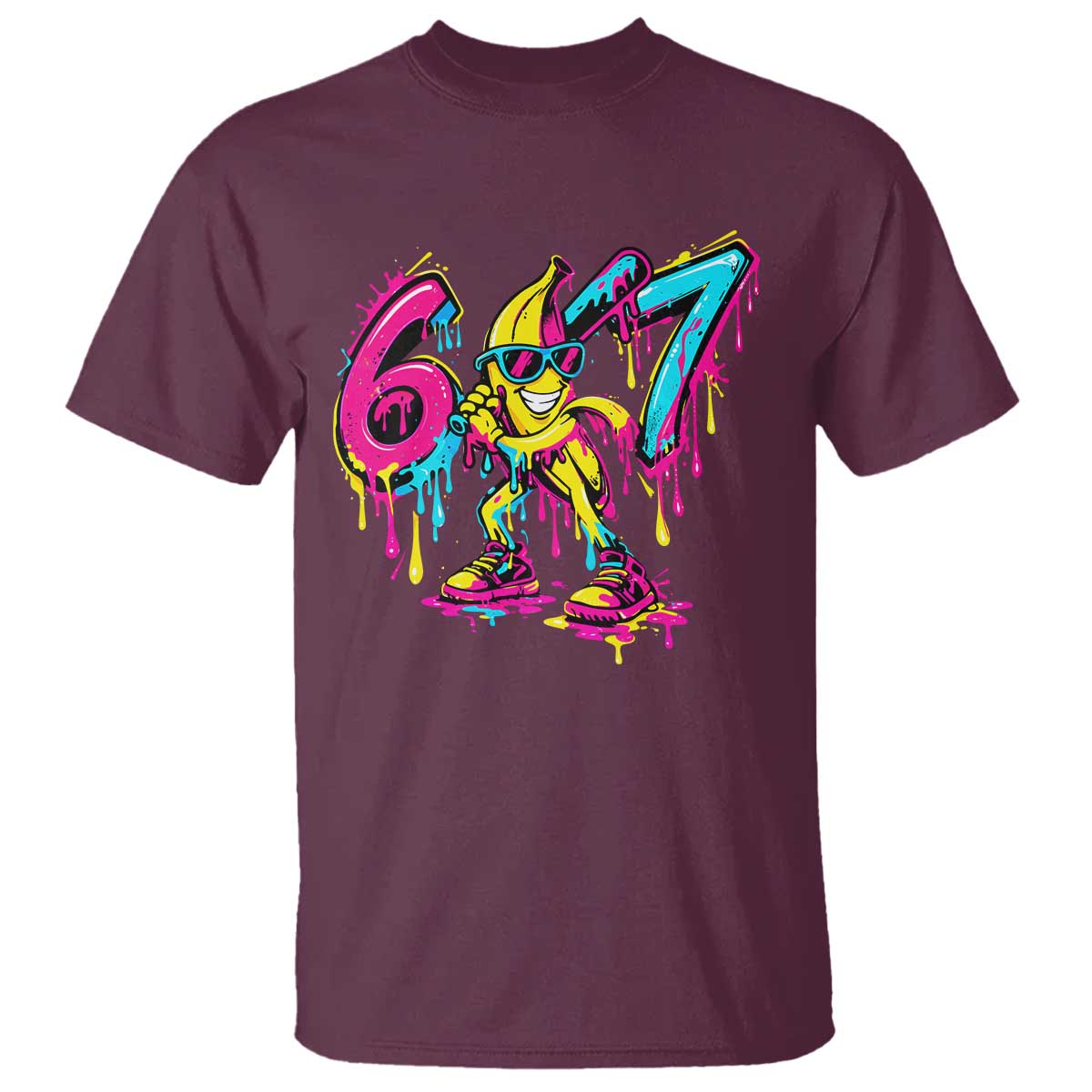 Funny 67 Banana Baseball Drip Ice Cream Six Seven Meme T Shirt TS11 Maroon Print Your Wear