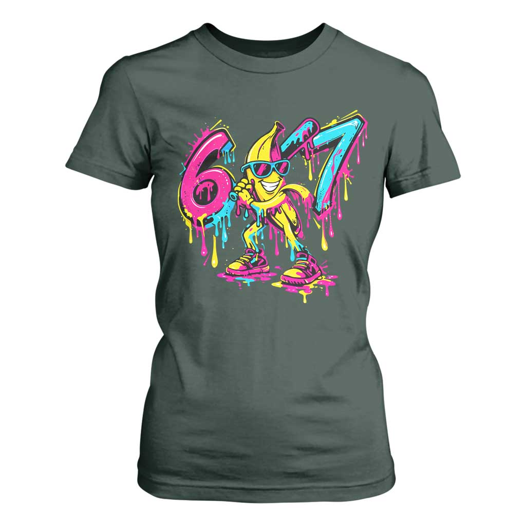 Funny 67 Banana Baseball Drip Ice Cream Six Seven Meme T Shirt For Women TS11 Dark Forest Green Print Your Wear