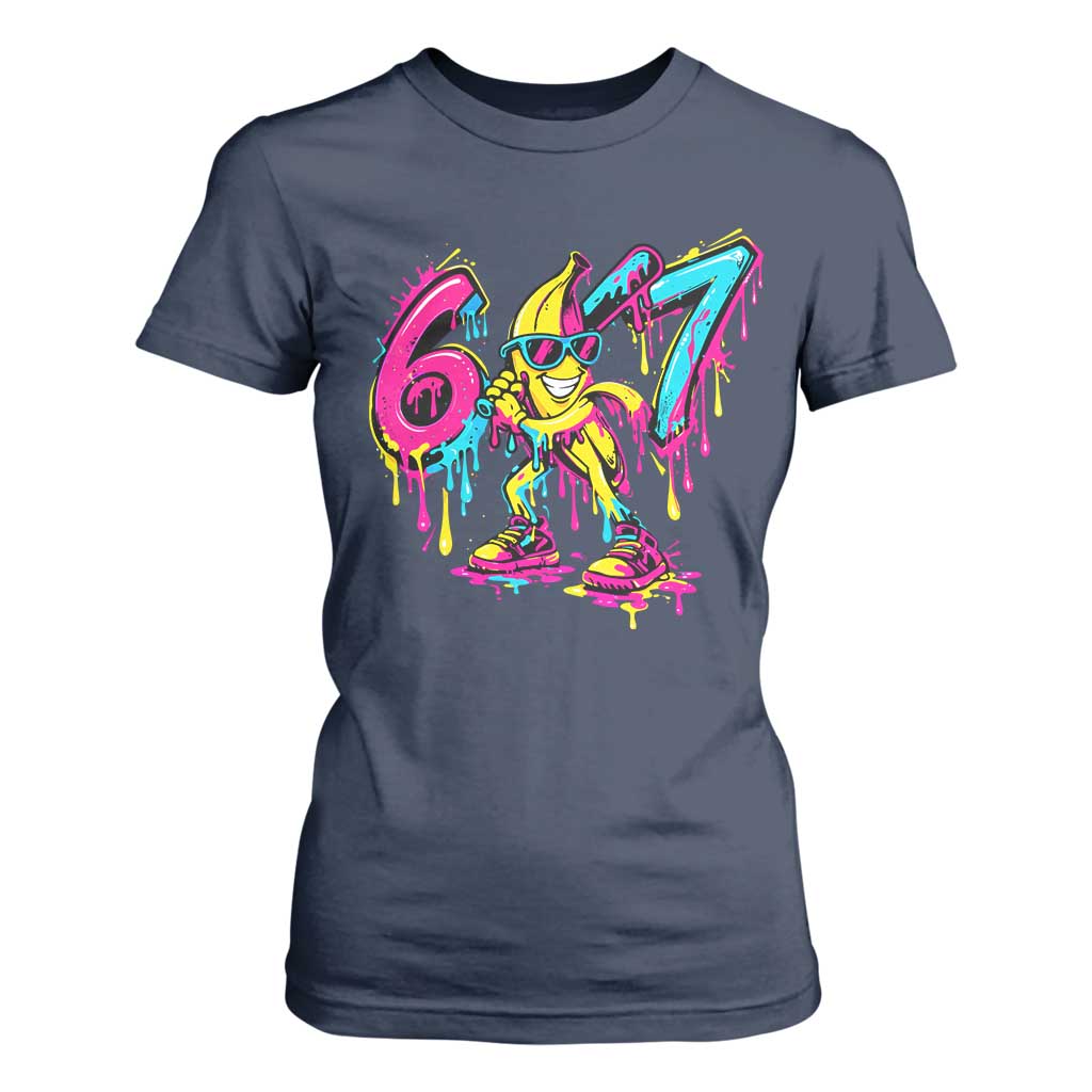 Funny 67 Banana Baseball Drip Ice Cream Six Seven Meme T Shirt For Women TS11 Navy Print Your Wear