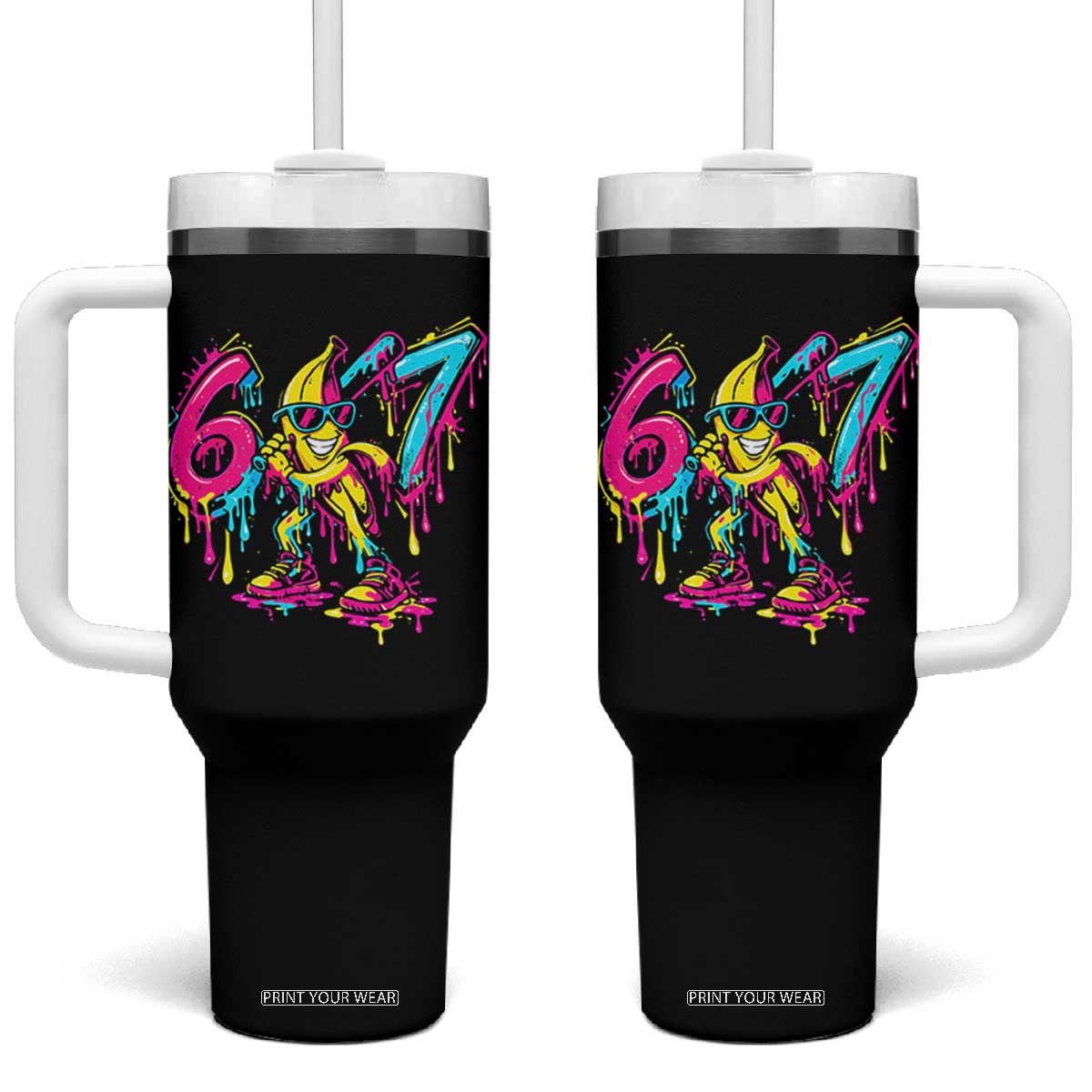 Funny 67 Banana Baseball Drip Ice Cream Six Seven Meme Tumbler With Handle TS11 One Size: 40 oz Black Print Your Wear