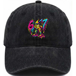 Funny 67 Banana Baseball Drip Ice Cream Six Seven Meme Washed Cotton Baseball Cap TS11 Washed Cap Universal Fit Black Print Your Wear