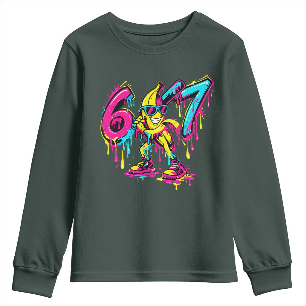 Funny 67 Banana Baseball Drip Ice Cream Six Seven Meme Youth Sweatshirt TS11 Dark Forest Green Print Your Wear