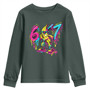Funny 67 Banana Baseball Drip Ice Cream Six Seven Meme Youth Sweatshirt TS11 Dark Forest Green Print Your Wear