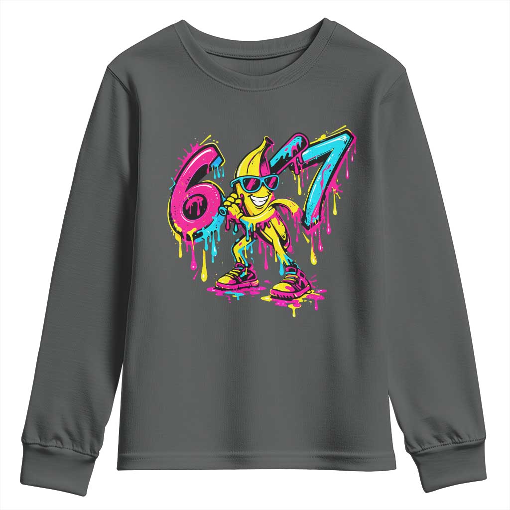 Funny 67 Banana Baseball Drip Ice Cream Six Seven Meme Youth Sweatshirt TS11 Dark Heather Print Your Wear