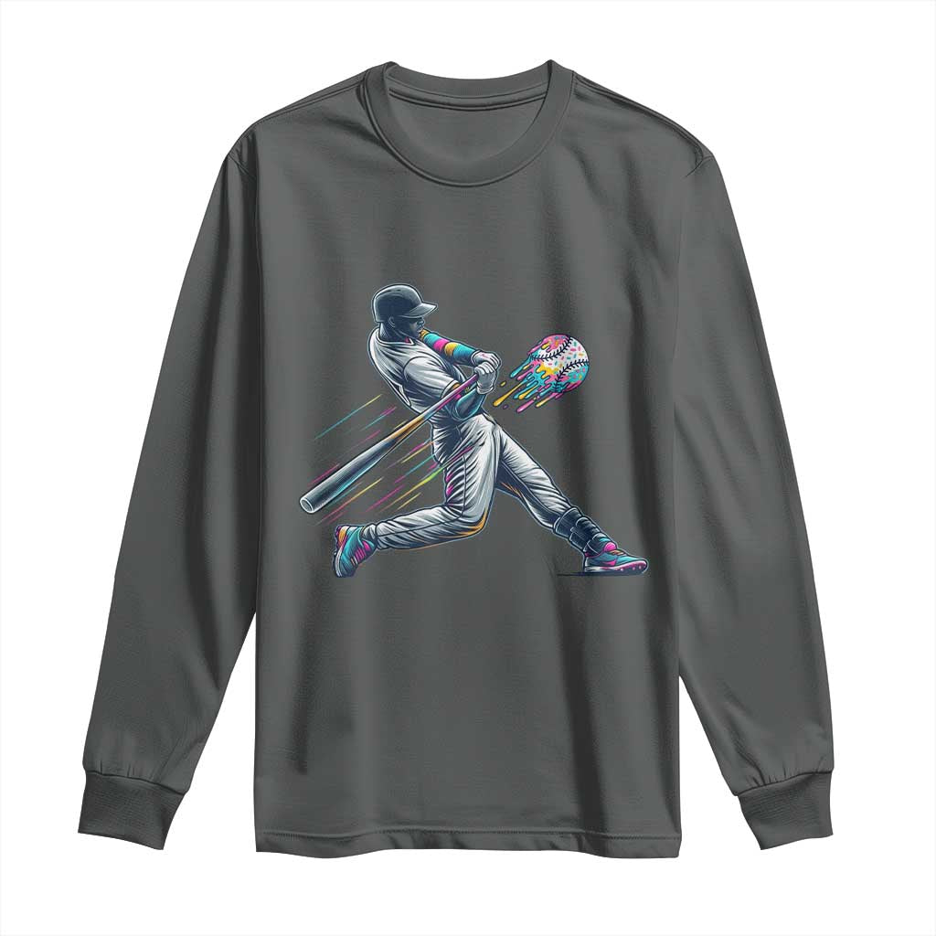 Ice Cream Baseball Player Dripping Game Day Long Sleeve Shirt TS11 Dark Heather Print Your Wear