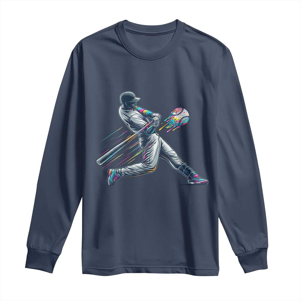 Ice Cream Baseball Player Dripping Game Day Long Sleeve Shirt TS11 Navy Print Your Wear