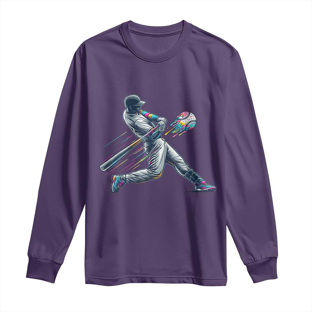 Ice Cream Baseball Player Dripping Game Day Long Sleeve Shirt TS11 Purple Print Your Wear
