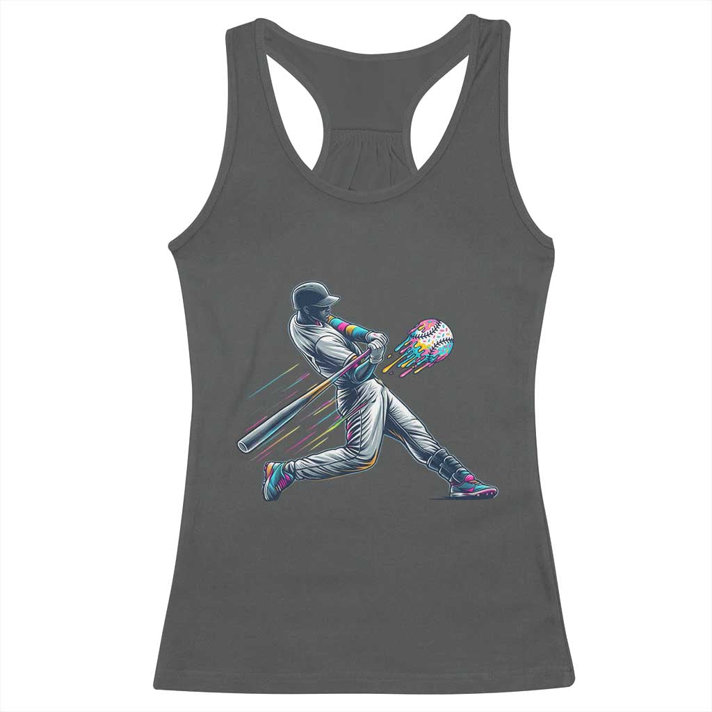 Ice Cream Baseball Player Dripping Game Day Racerback Tank Top TS11 Dark Heather Print Your Wear